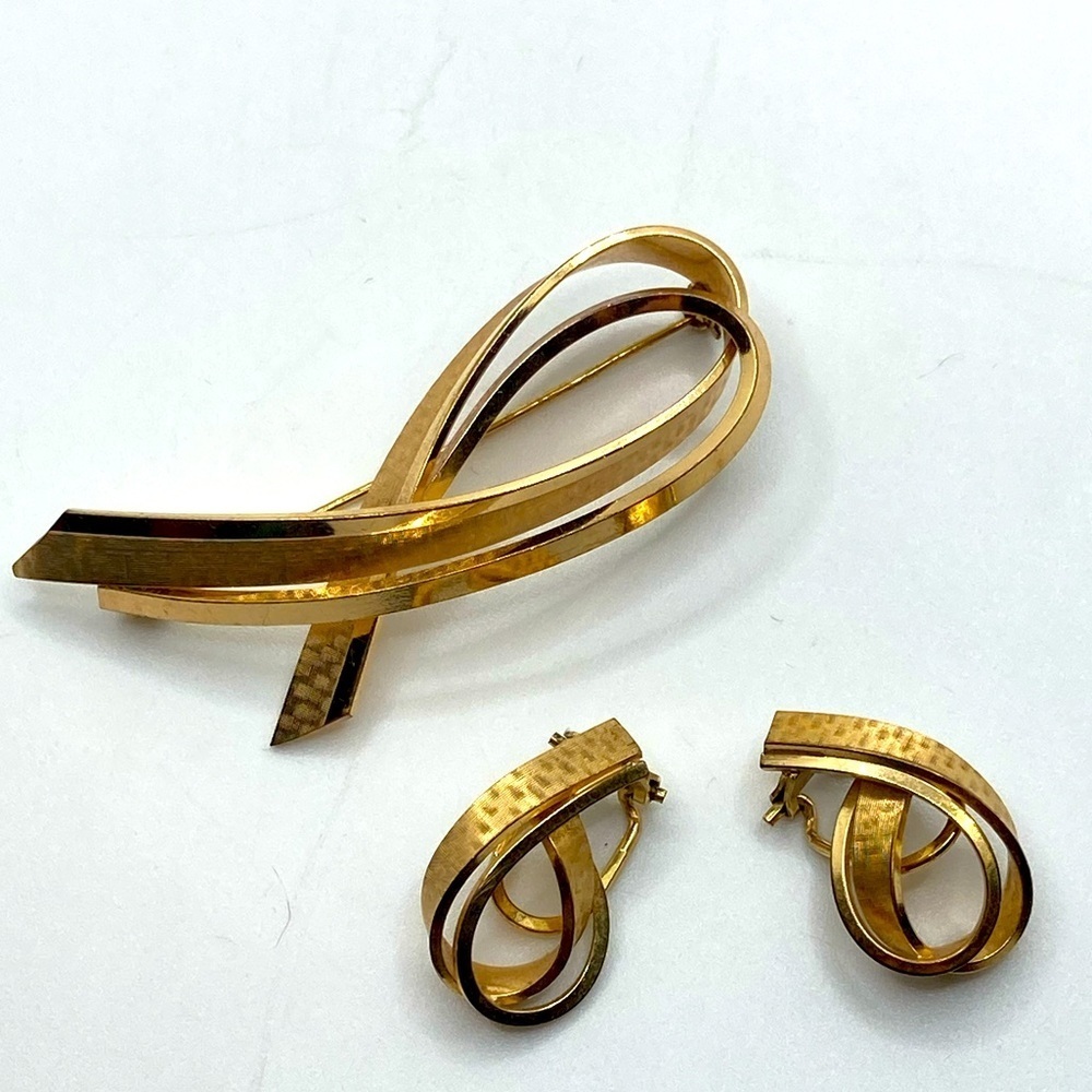 Vtg Rodi & Weinenberger 1/40 12kt RGP MCM Clip on Earrings & Brooch Set